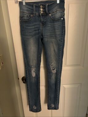 Indigo Rein Women's Distressed High-Rise Skinny Jeans - Blue